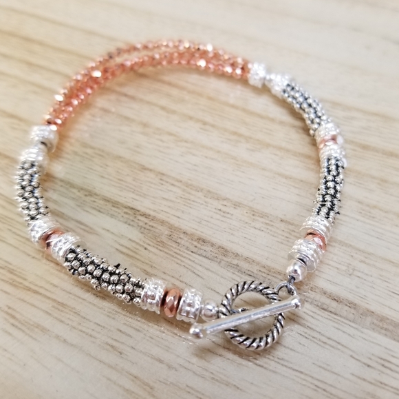 Three Row Rose Gold Two Tone Toggle Bracel… - Picture 9 of 16